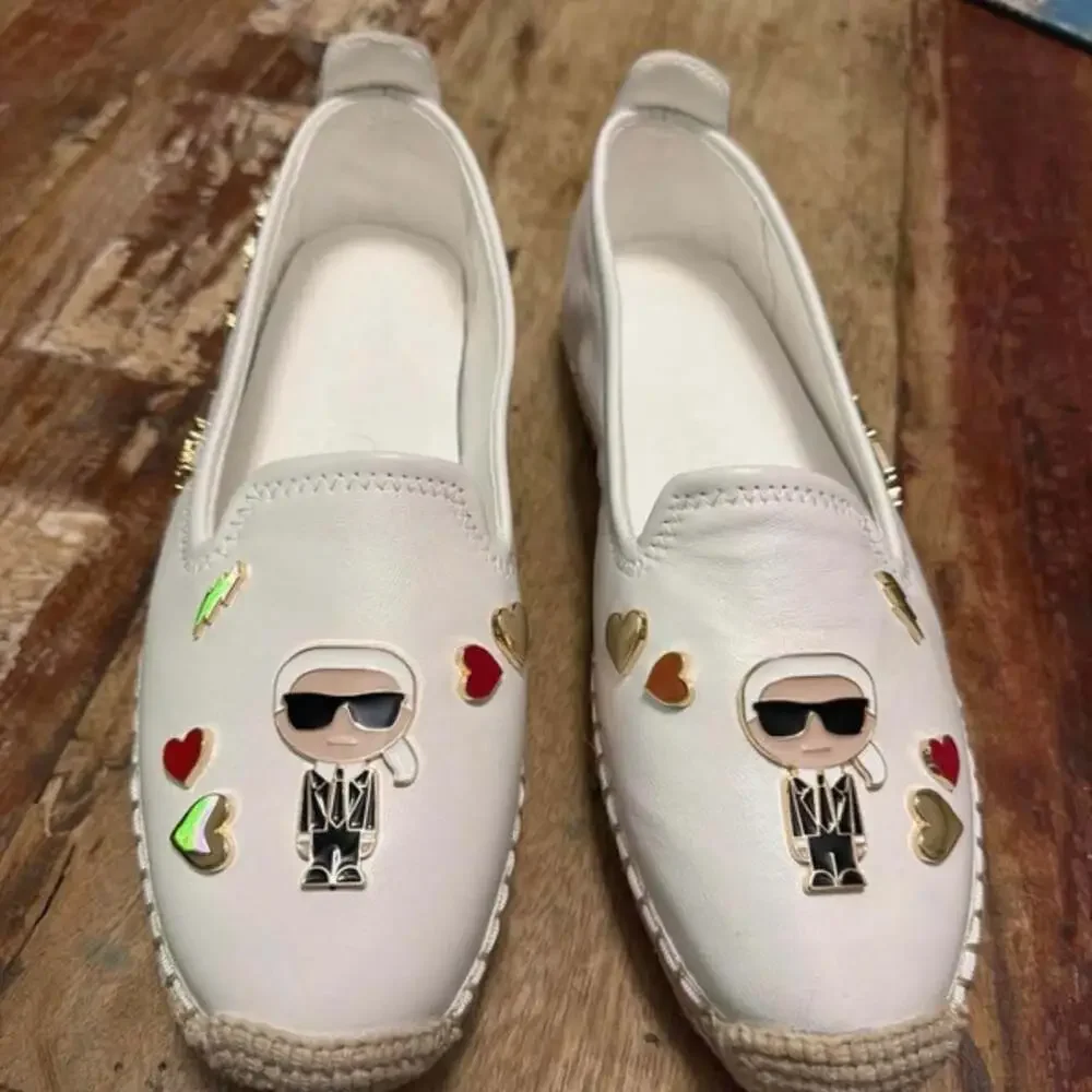 Karl Lagerfeld White Leather Character Espadrilles